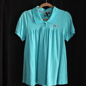 Vans A Line Round Collar Top Blue 2 Button Short Sleeve Girls Women’s XL New